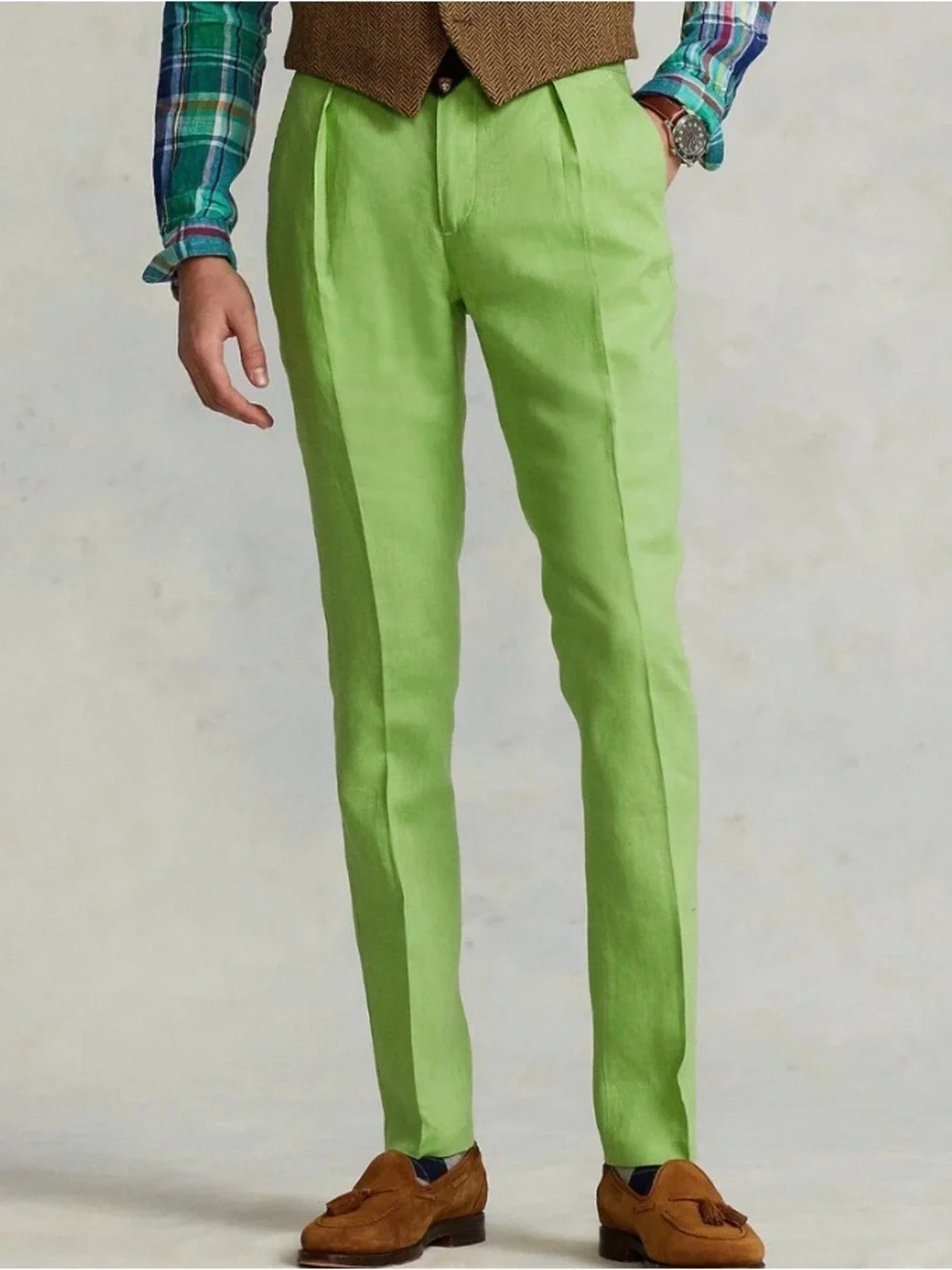 Polo by Ralph Lauren Lime Green Pleated Dress Pants